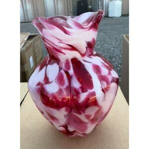 Fenton Cranberry Opalescent Spanish Lace Ruffled Art Glass Vase 8"